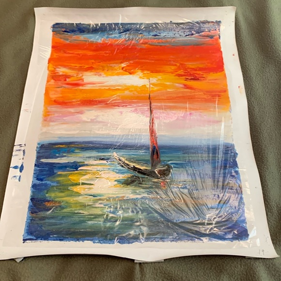 Other - Colorful boat at sunset original oil painting. Approx the 12 1/2” x 16 1/4”